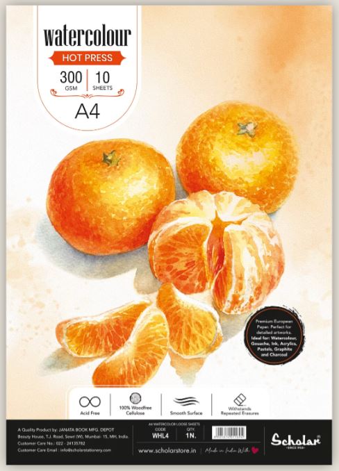 A4 300 Gsm Watercolour Hot Pressed Paper – Loose Sheets (WHL)